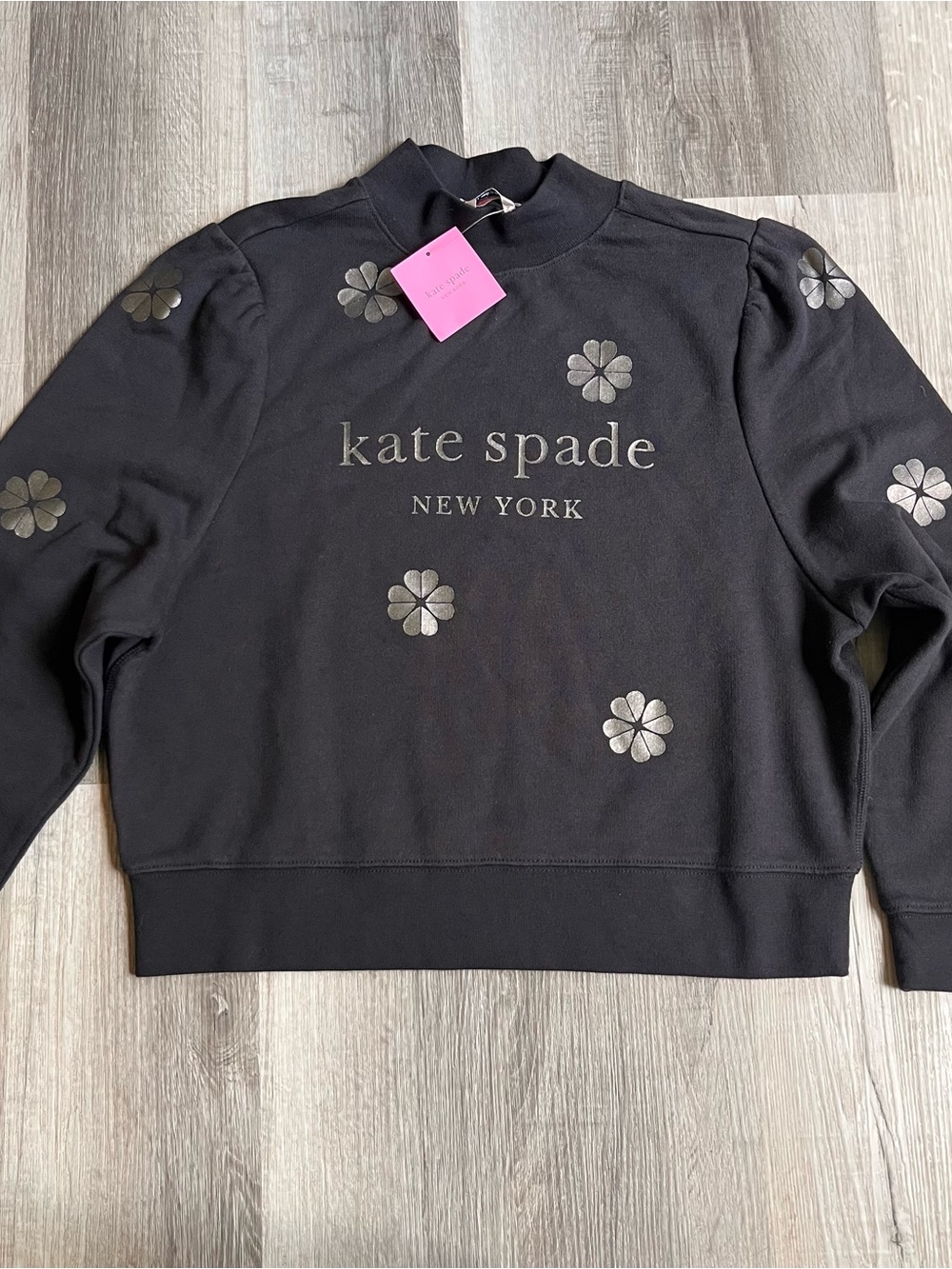 kate spade Black Crewneck Sweatshirt with Metallic Floral Accents
